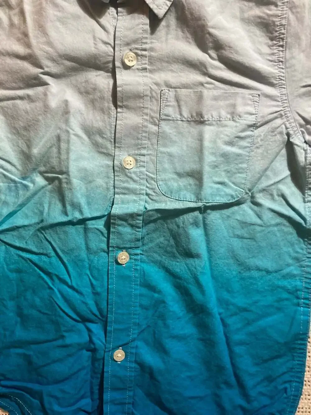 Old Navy The Classic Shirt Dip-Dye Blue Short Sleeve Button-Up Boys